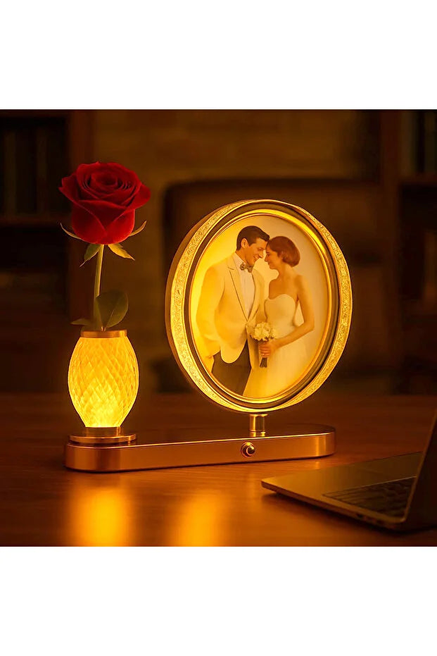 Cadre photo vase en cristal illuminé LED - 25 x 28 cm