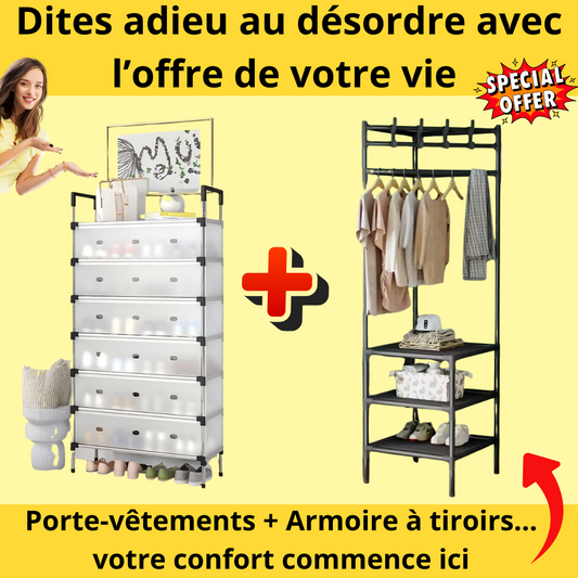 Pack Organisation Parfaite : Porte-vêtements + Armoire à 6 Tiroirs