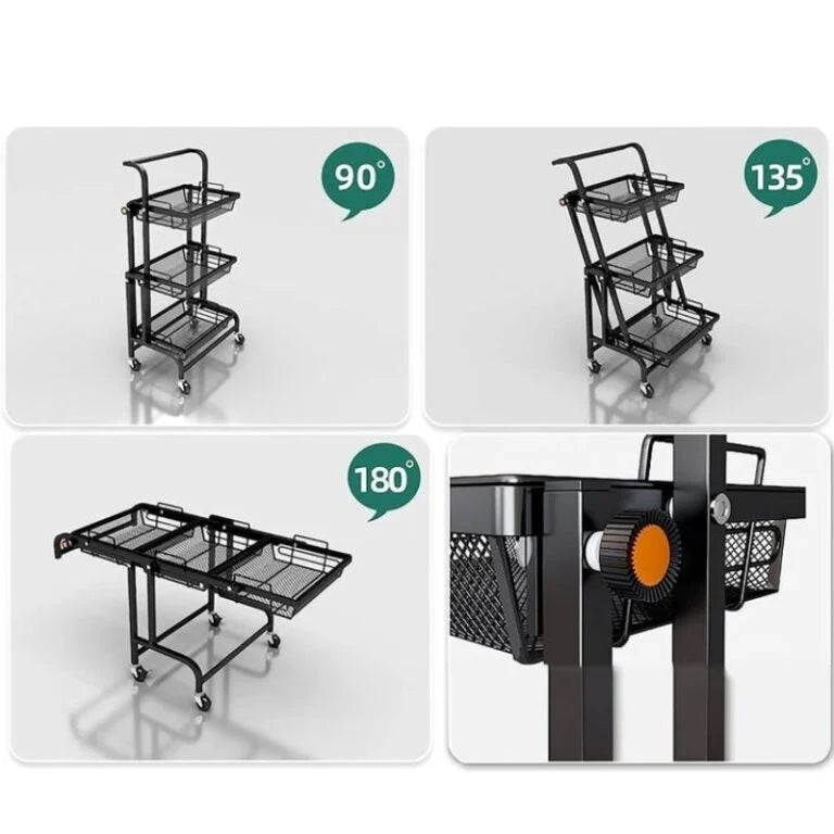 Clinson FlexiCart™ – Chariot 3-en-1 Pliable et Mobile | Rangement Intelligent pour la Maison