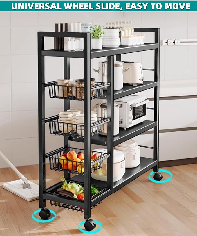 Chariot à fruits et légumes en métal avec étagère mobile pour micro-ondes