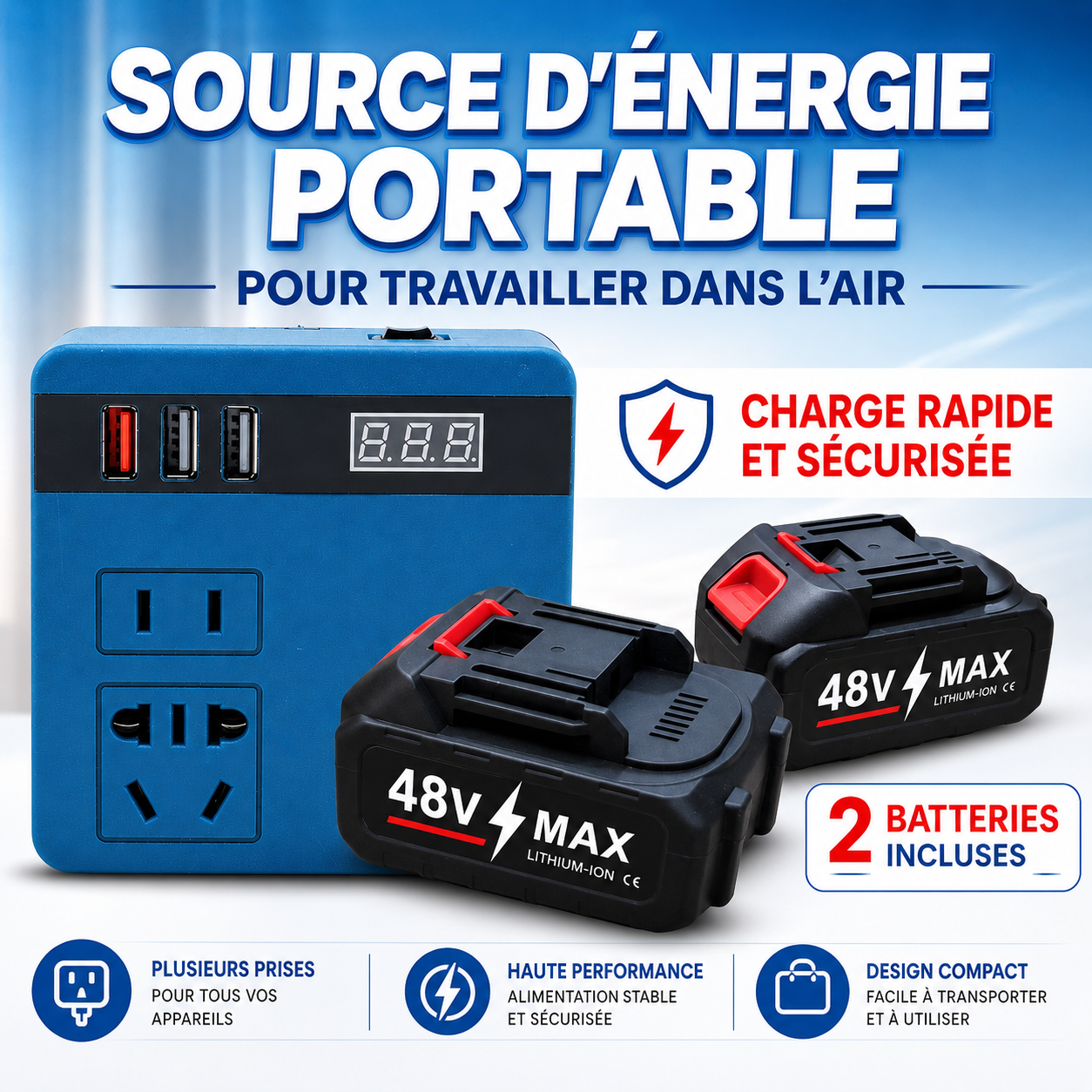 PowerBox 2X™ – Station d’Énergie Portable Avec 2 Batteries🔋