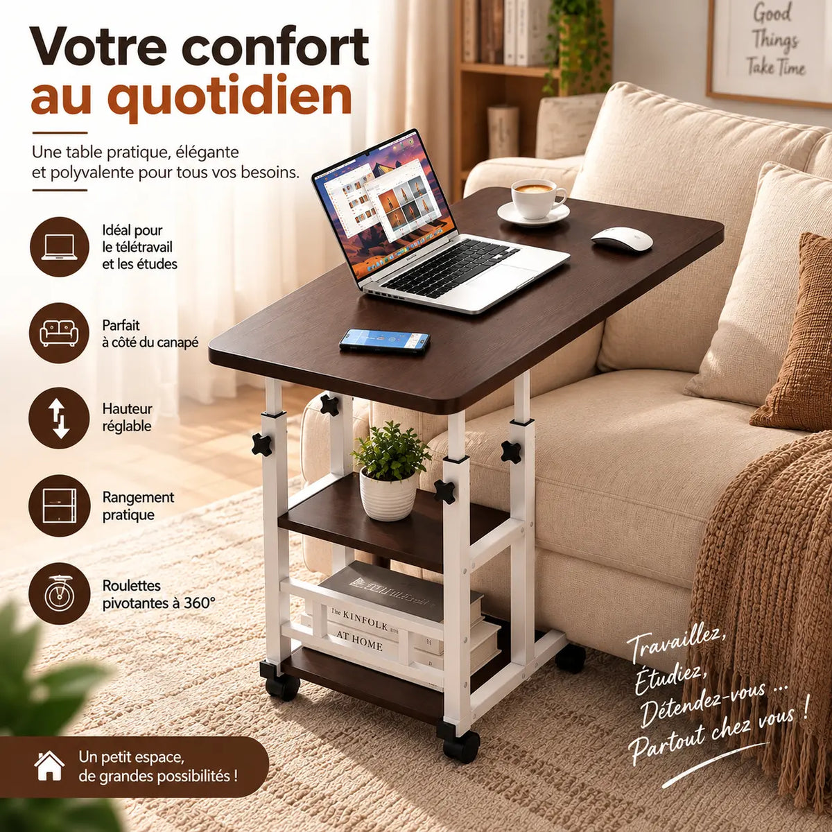 Bureau Mobile Réglable 4-en-1 pour travaillez confortablement