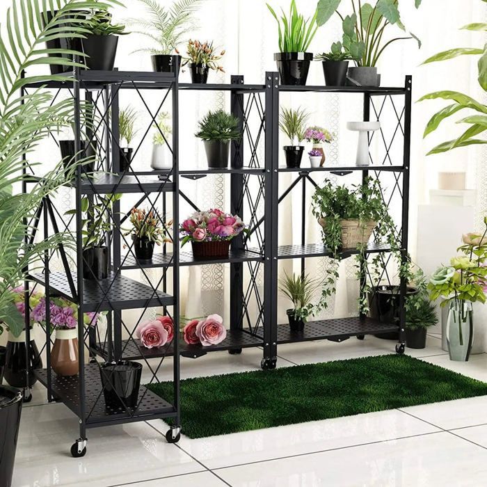 Étagère de rangement 4 étages cuisine pliable avec roulettes