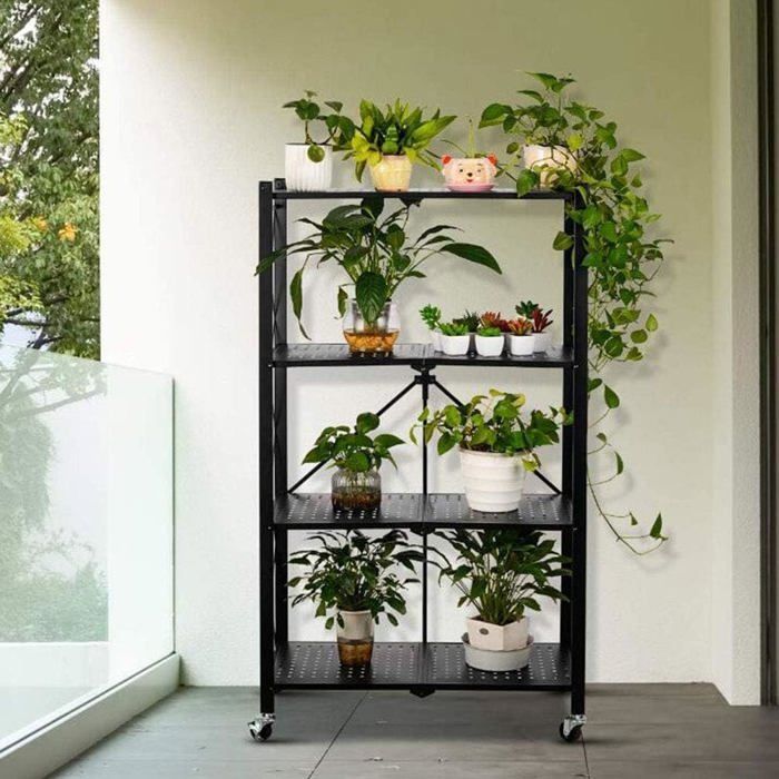 Étagère de rangement 4 étages cuisine pliable avec roulettes