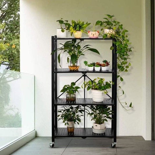 Étagère de rangement 4 étages cuisine pliable avec roulettes