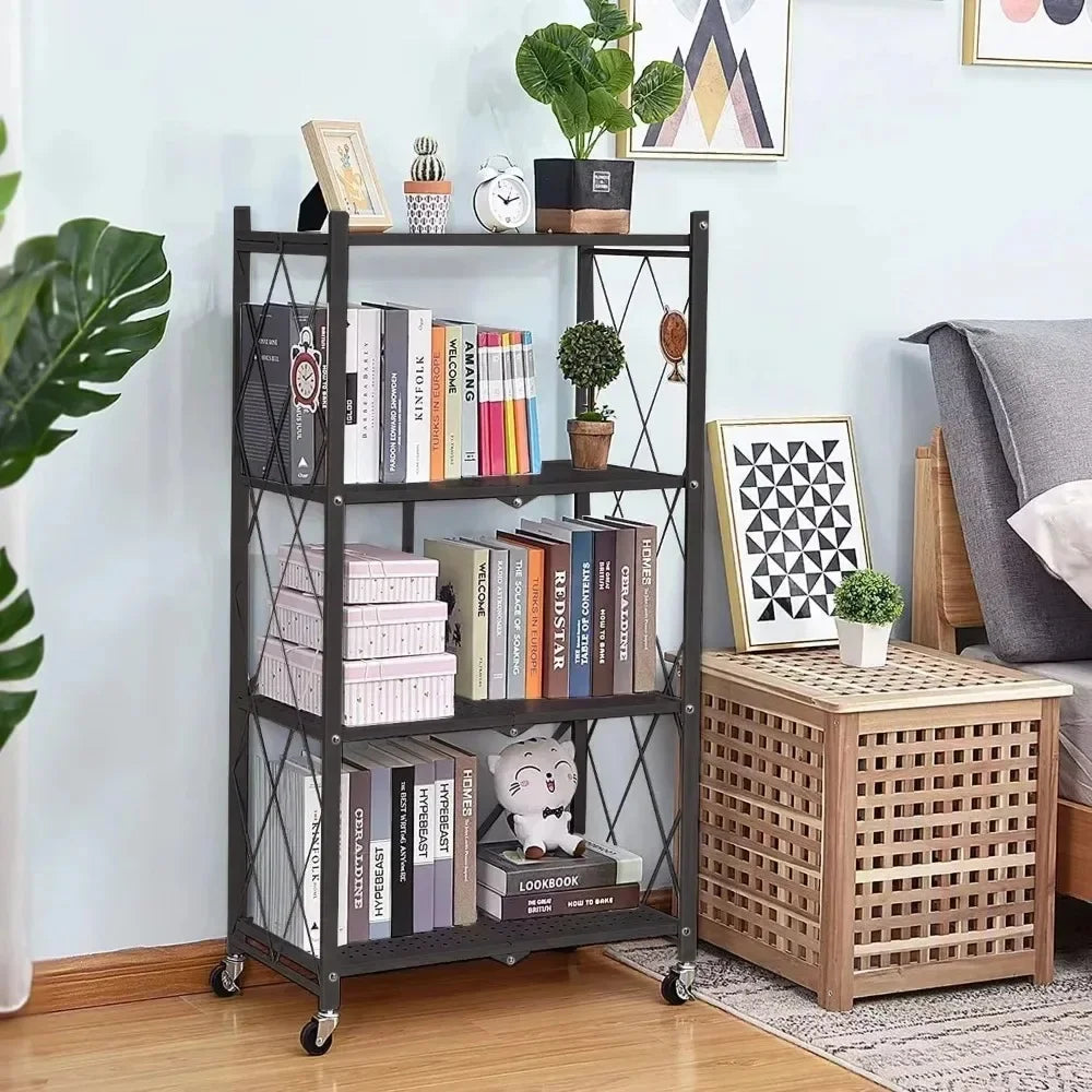 Étagère de rangement 4 étages cuisine pliable avec roulettes