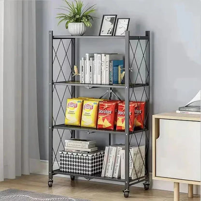 Étagère de rangement 4 étages cuisine pliable avec roulettes