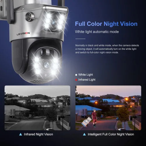 Caméra de sécurité extérieure sans fil WiFi HD avec vision nocturne IP66, panneau solaire 20 W et batterie 20 000 mAh, idéale pour la maison