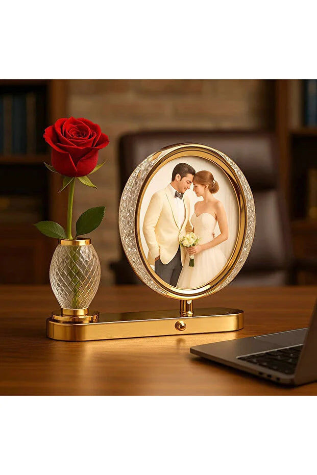 Cadre photo vase en cristal illuminé LED  - 25 x 28 cm