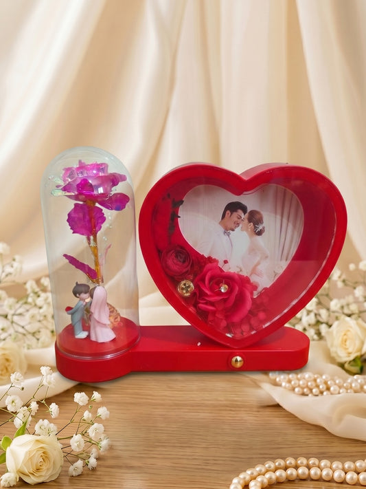 Cadre photo en cristal luxueux avec socle doré – Design romantique et élégant