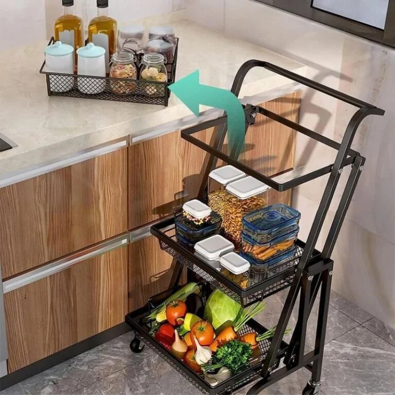 Clinson FlexiCart™ – Chariot 3-en-1 Pliable et Mobile | Rangement Intelligent pour la Maison