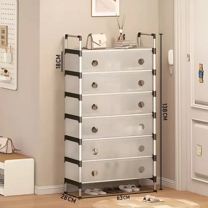 Étagère à chaussures multicouche en aluminium anti-poussière pour salon