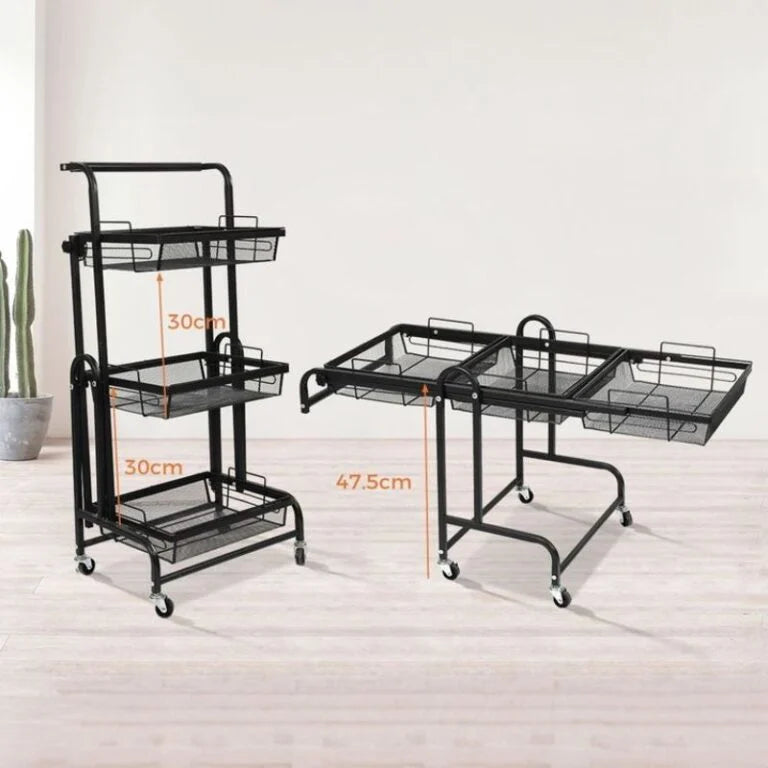 Clinson FlexiCart™ – Chariot 3-en-1 Pliable et Mobile | Rangement Intelligent pour la Maison