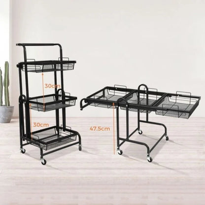 Clinson FlexiCart™ – Chariot 3-en-1 Pliable et Mobile | Rangement Intelligent pour la Maison