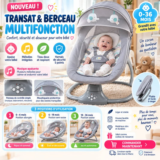 Balançoire Automatique pour Bébé – 5 modes de balancement, 3 positions d'inclinaison et musique Bluetooth pour plus de confort au quotidien