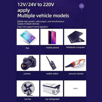 Onduleur de voiture - Multi-Function - 1500W - 4 ports USB - 1 prise haute tension - 2 ports allume-cigare