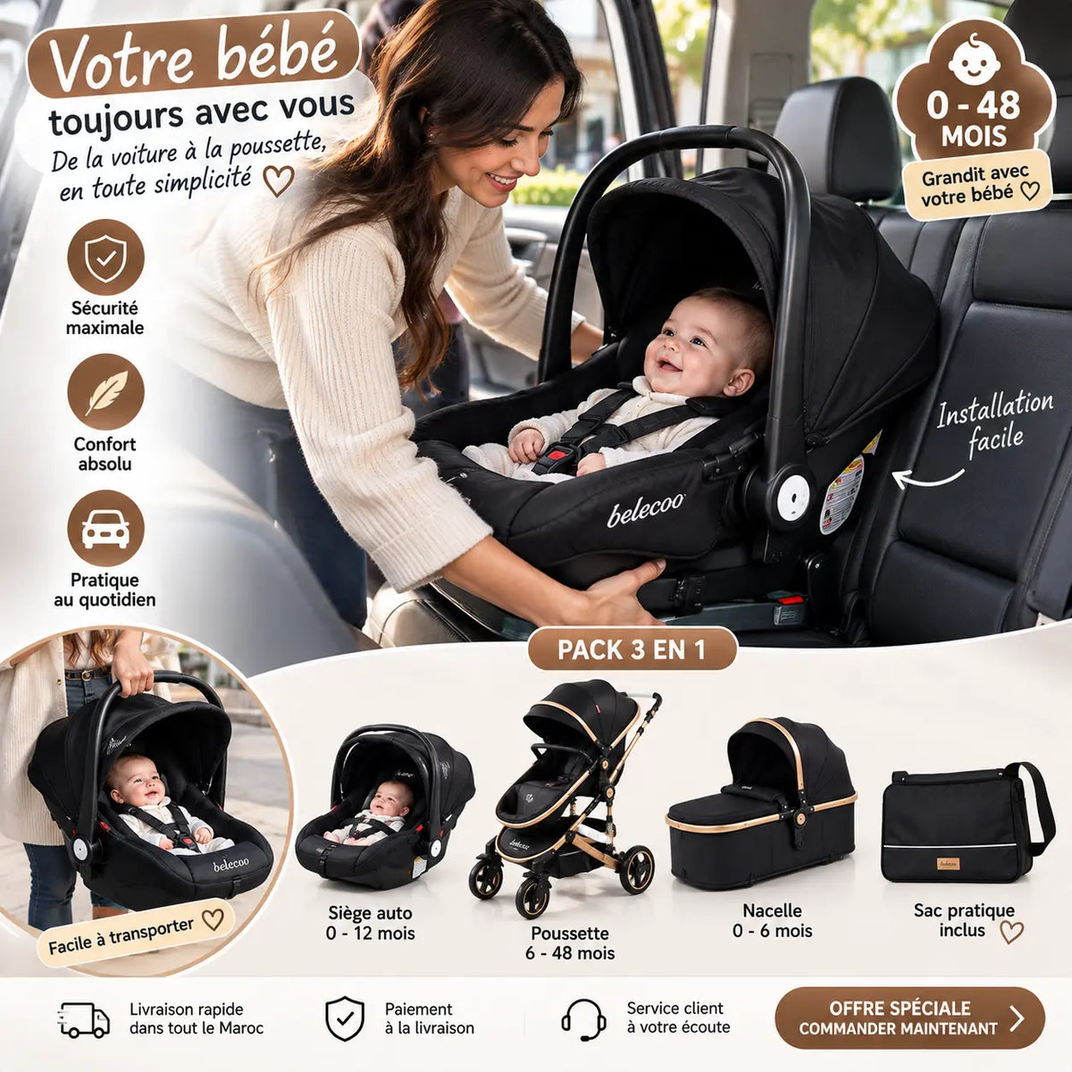 La Poussette 3-en-1 Pensée Pour Grandir Avec Bébé