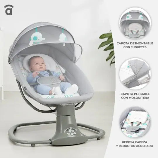Balançoire Automatique pour Bébé – 5 modes de balancement, 3 positions d'inclinaison et musique Bluetooth pour plus de confort au quotidien