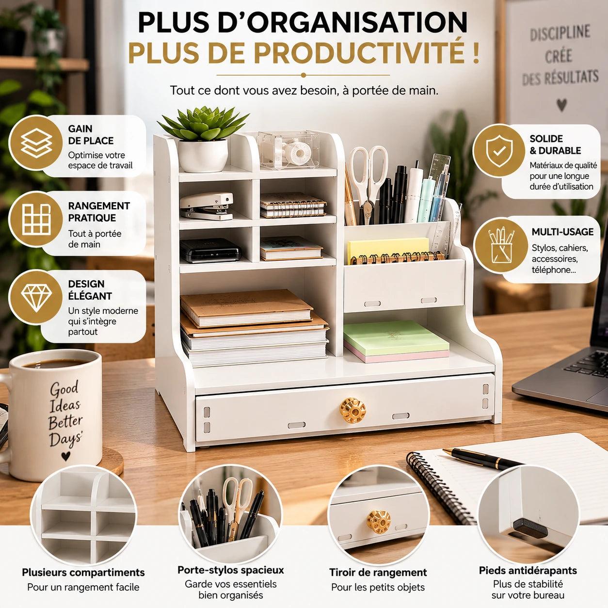 L'Étagère des documents et accessoires de bureau avec Tiroir - L'Étagère Qui Double Votre Espace