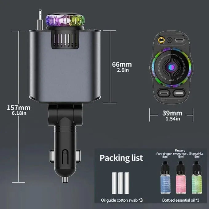 Chargeur de voiture 5 en 1 type C et IOS Super Charge Rapide, avec diffuseur d'arômes et starlight