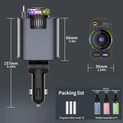 Chargeur de voiture 5 en 1 type C et IOS Super Charge Rapide, avec diffuseur d'arômes et starlight
