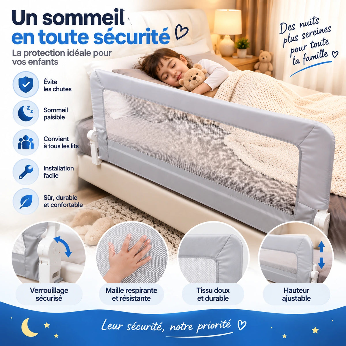 Barrière de Lit pour Enfant – Protection Antichute