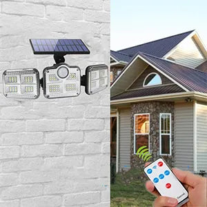 Projecteur solaire LED extérieur 3 têtes avec détecteur de mouvement et télécommande