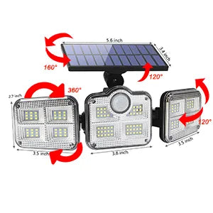 Projecteur solaire LED extérieur 3 têtes avec détecteur de mouvement et télécommande