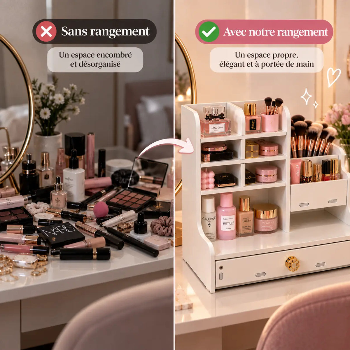 Organisateur maquillage avec tiroir premium pour femmes