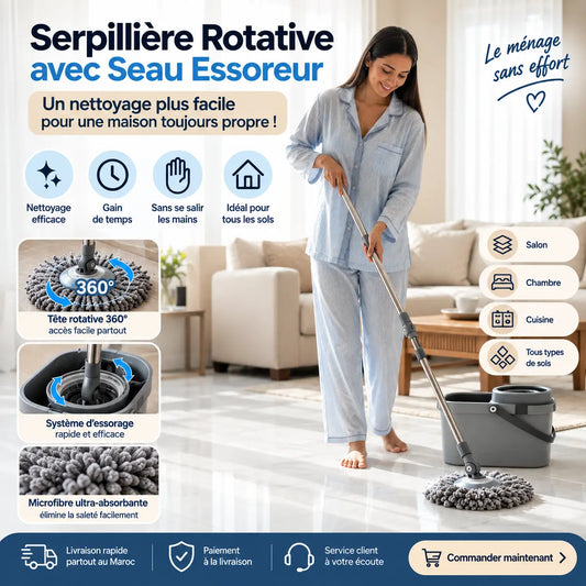Spin Mop 360° Intelligent – Nettoyez sans effort, sans toucher la saleté et avec élégance