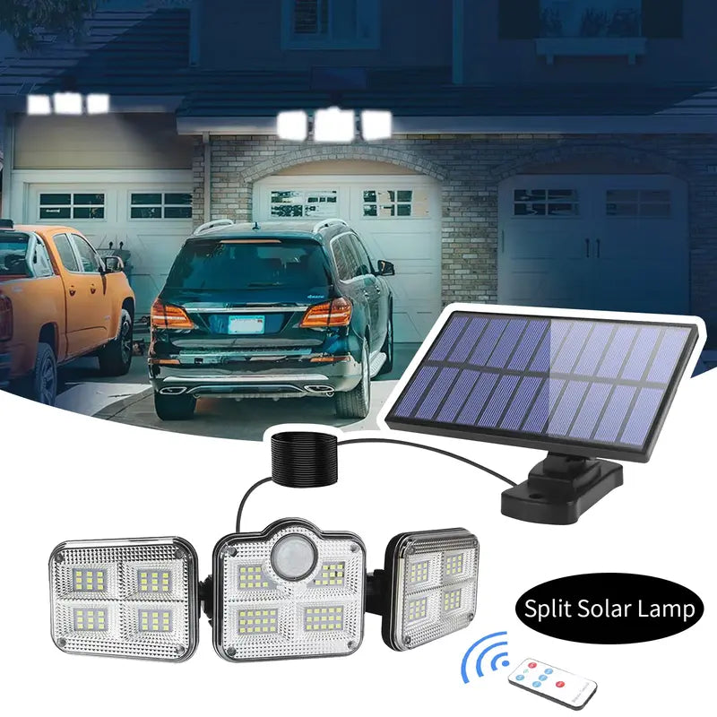 Projecteur solaire LED extérieur 3 têtes avec détecteur de mouvement et télécommande