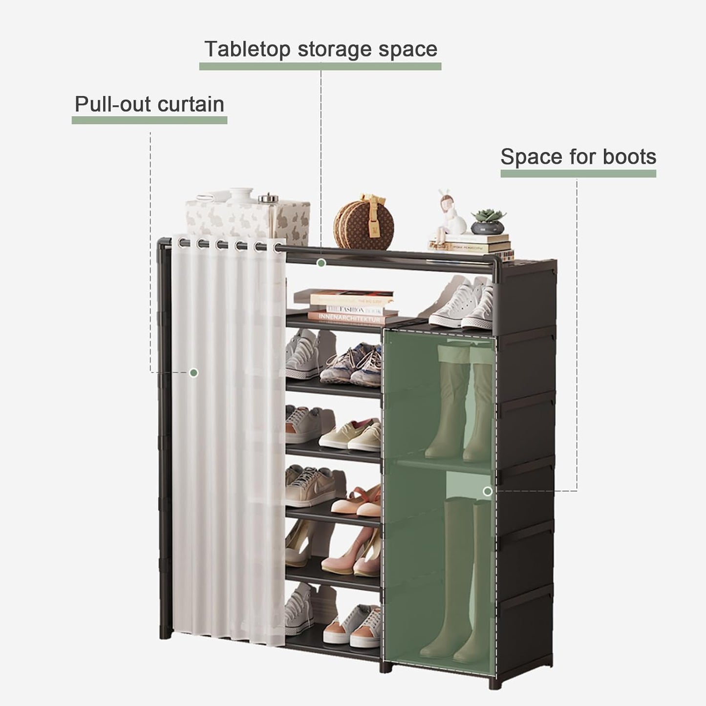 Meuble de rangement portable pour chaussures, étagère à chaussures à 7 niveaux avec grande capacité,
